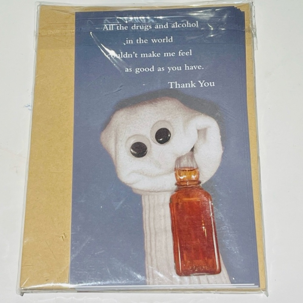 Funny Greeting Thank You Cards 6 pieces set with Sock Puppet Design New.